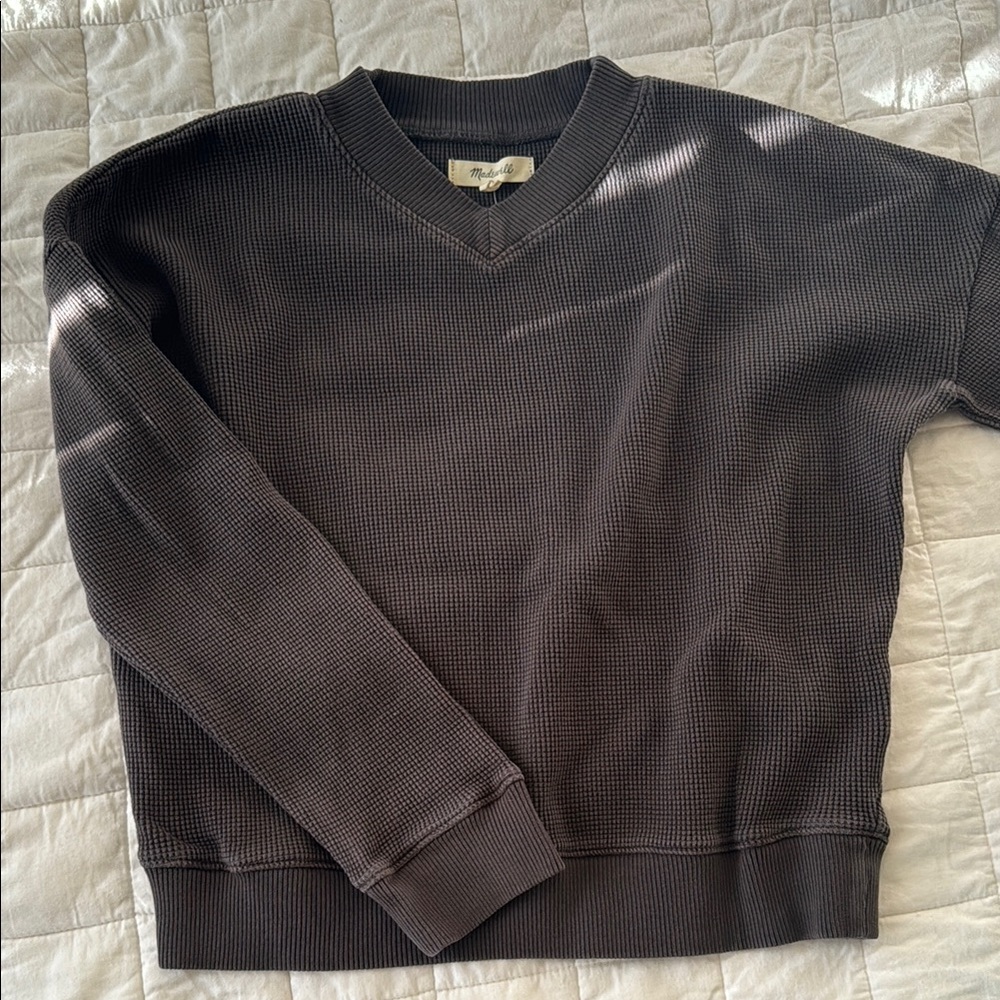 Madewell Black and Gray V-Neck Sweater